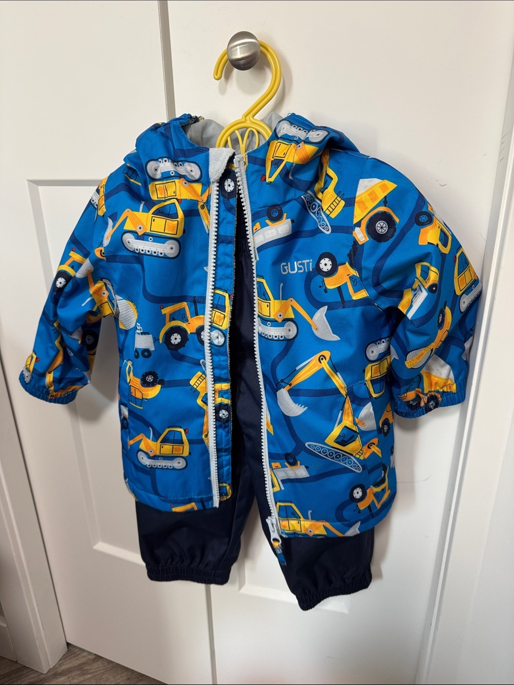 Gusti Blue and Yellow Construction Print Raincoat for Kids